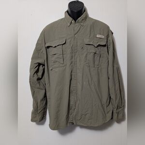 Men's Columbia PFG Omni Shade Long Sleeve Shirt Size Medium Vented Khaki Green